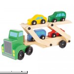 Hey!Play! 80-Z0017091302 Wooden Truck Toy- 2 Level Loader Transporter Semi with 4 Colorful Cars-Fun Classic Pretend Play Lift Trailer Set for Boys & Girls  B07JDFPGJB